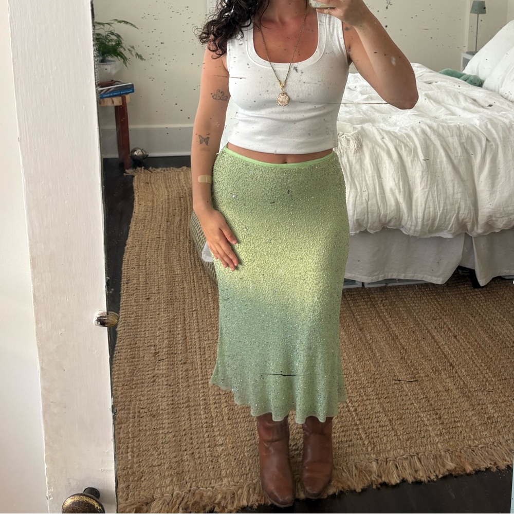 Lillie Rubin Light Green Silk Beaded Skirt
